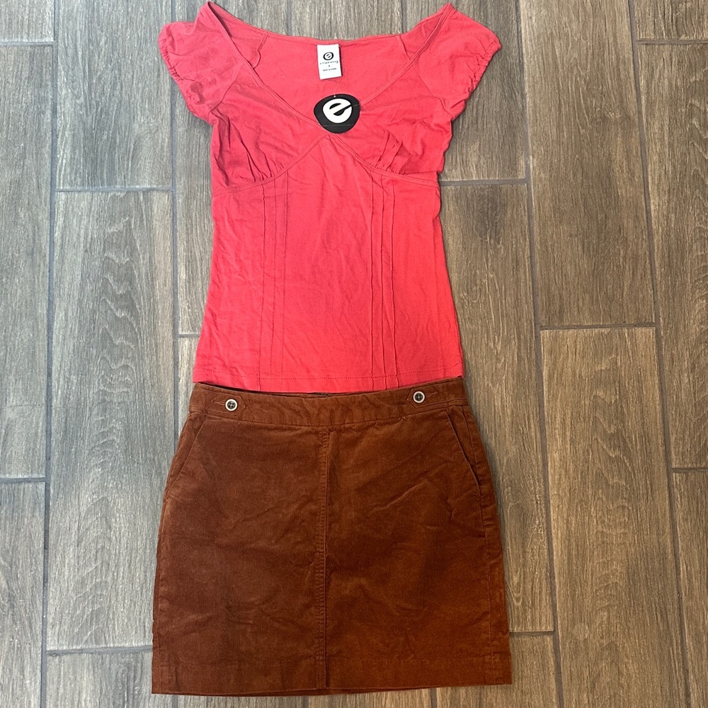 Banana Republic Brown Corduroy Mini Skirt with Ellemenno rust top.